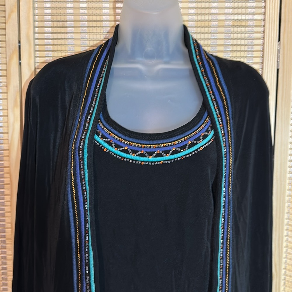 Chico's Travelers Two Piece Black Tank Top With Black Cardigan Sequins Small 1 - Picture 2 of 16